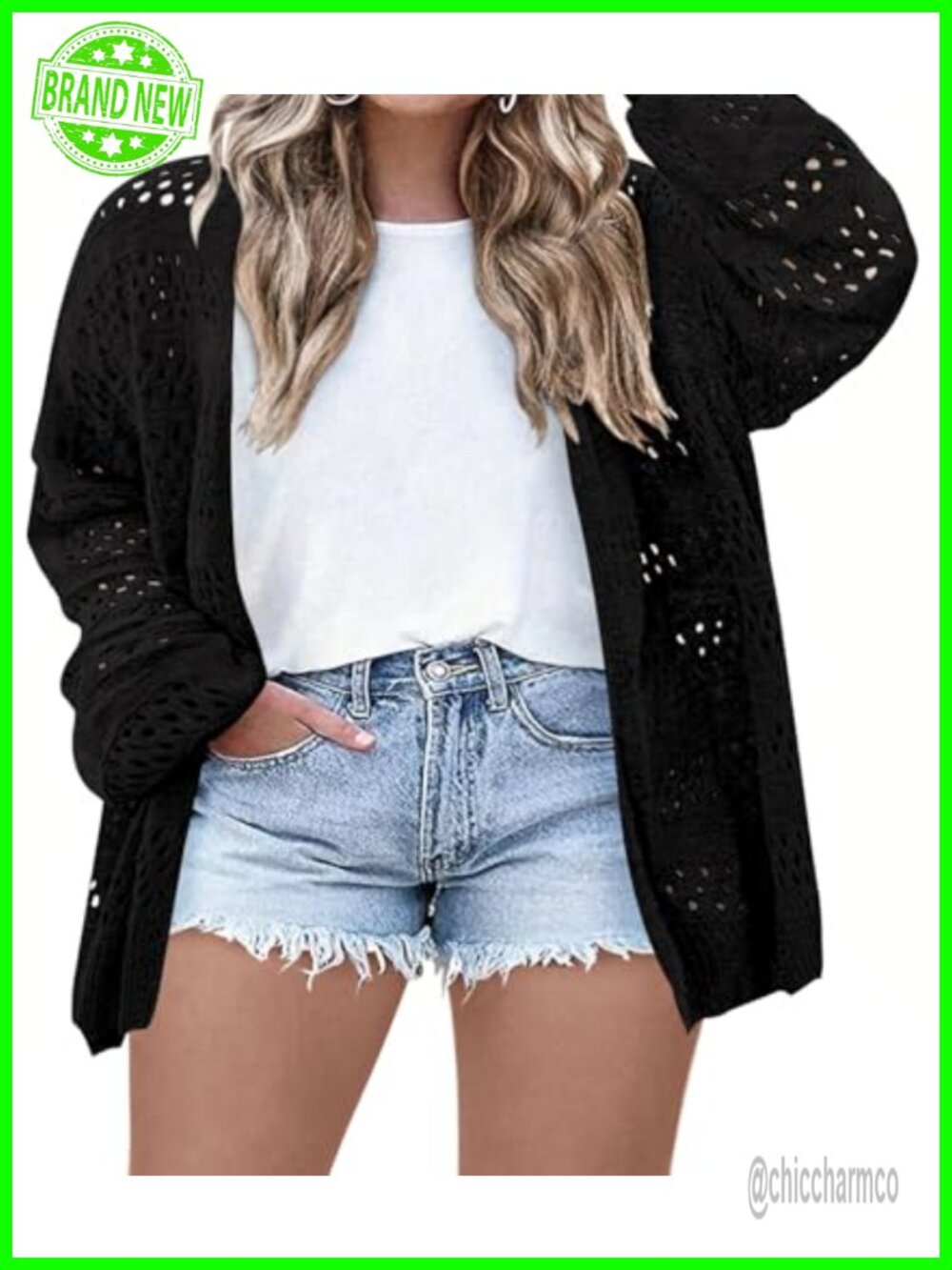 Plus Size Crochet Knit Cardigan Batwing Long Sleeve Loose Fit Lightweight